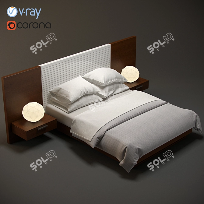 Modern Solid Wood Blake Bedframe 3D model image 2