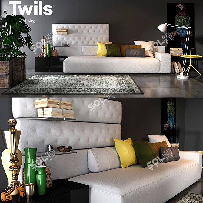 Elegant Twils Living Set 3D model image 1