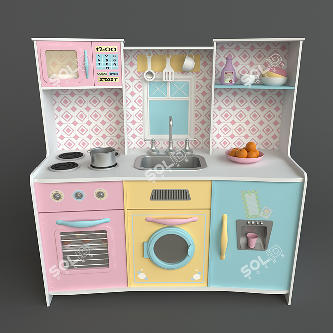 Sweet Treats Kids Kitchen: Realistic Design, Durable Wood Construction 3D model image 1