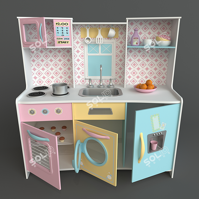Sweet Treats Kids Kitchen: Realistic Design, Durable Wood Construction 3D model image 2
