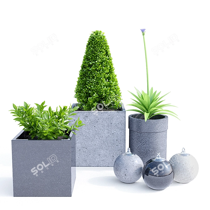 Modern UV Mapped Planter Group 3D model image 1