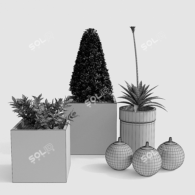 Modern UV Mapped Planter Group 3D model image 2