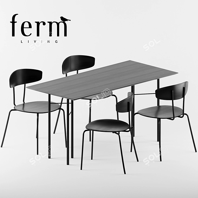 Sleek Scandinavian Dining Set 3D model image 1