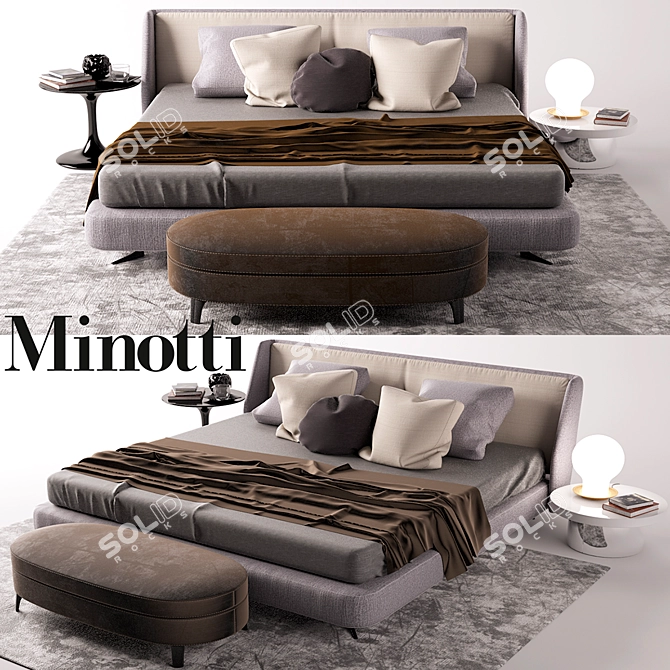 Luxury Minotti Bed Set 3D model image 1