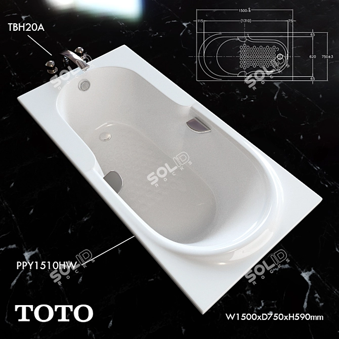 Luxury Toto Bathtub with Wave Faucet 3D model image 1