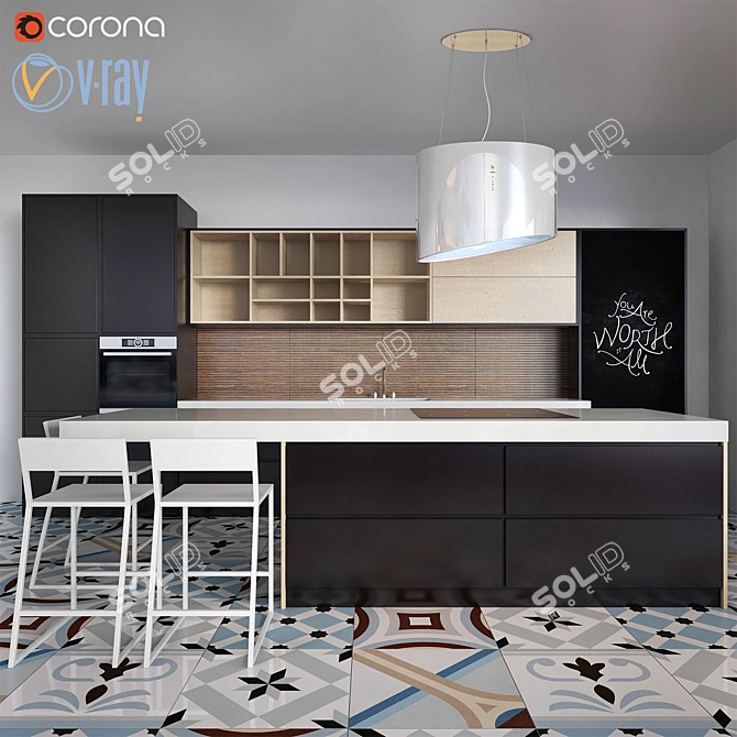 Modern Kitchen Furniture Set 3D model image 1