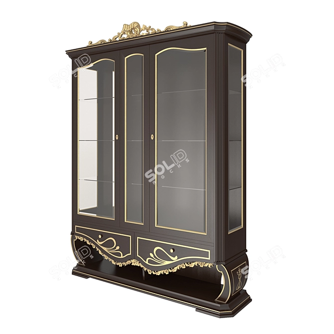 Elegant Gold Wood 3-Door Showcase 3D model image 1