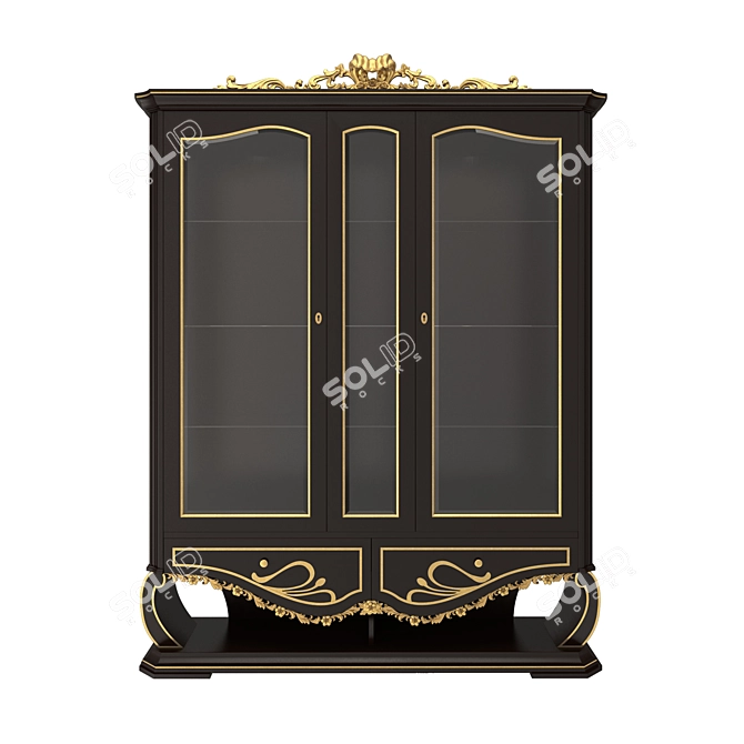 Elegant Gold Wood 3-Door Showcase 3D model image 2