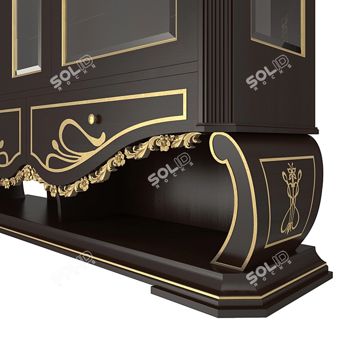 Elegant Gold Wood 3-Door Showcase 3D model image 3