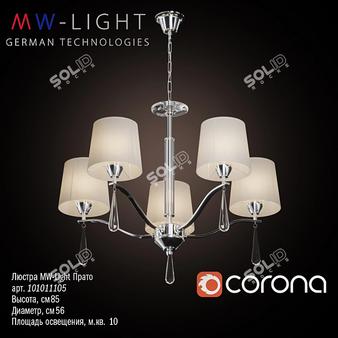 Elegant Prato Chandelier with Crystals 3D model image 1