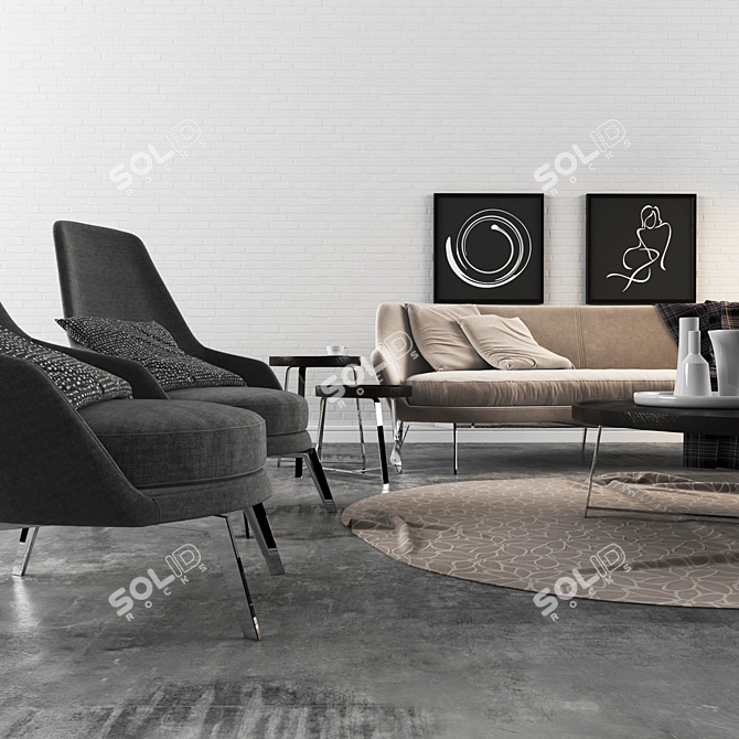 Flexform 01: Sofa, Armchair, Pillows, Poof, Tables 3D model image 2
