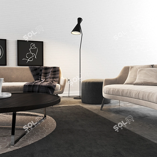 Flexform 01: Sofa, Armchair, Pillows, Poof, Tables 3D model image 3