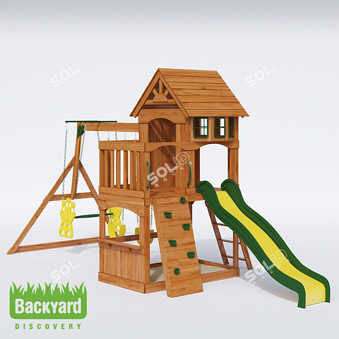 Title: Atlantis Wooden Swing Set - Endless Fun for Kids! 3D model image 1