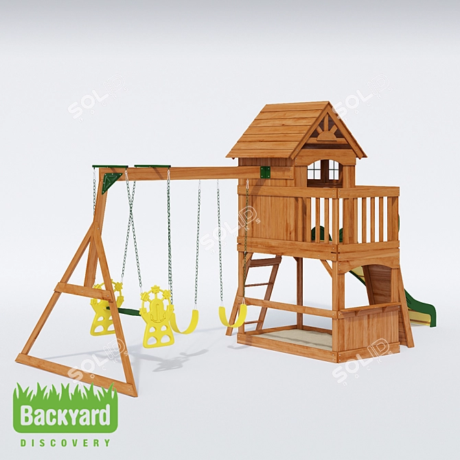 Title: Atlantis Wooden Swing Set - Endless Fun for Kids! 3D model image 2