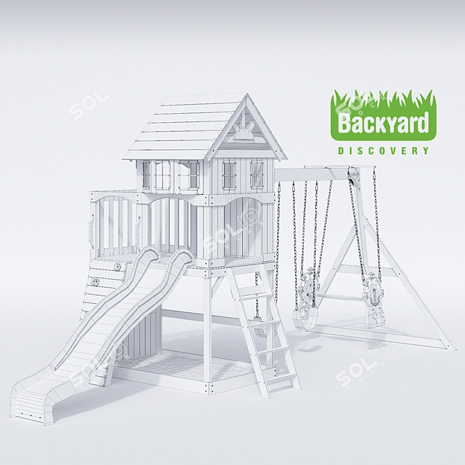 Title: Atlantis Wooden Swing Set - Endless Fun for Kids! 3D model image 3