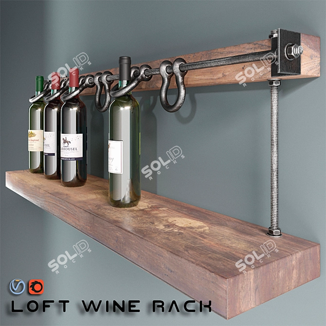 Industrial Loft Wine Rack 3D model image 1