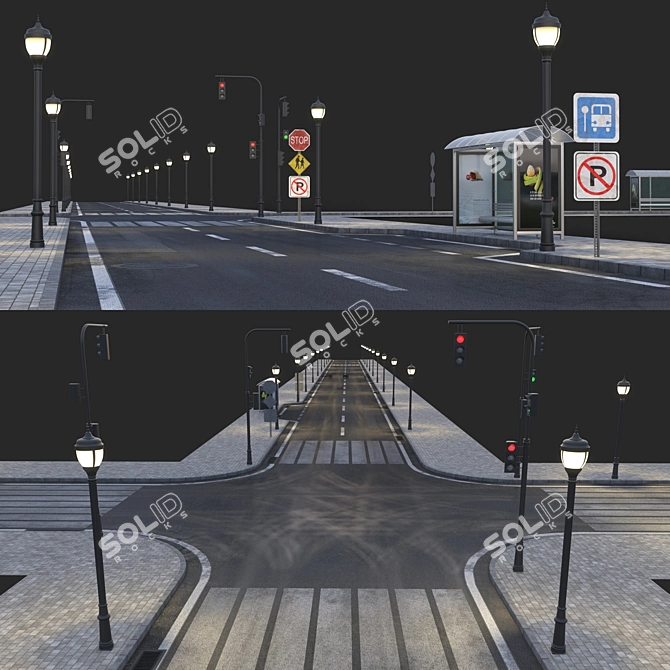 Wide Pathway: 800cm Road & 400cm Sidewalk 3D model image 1