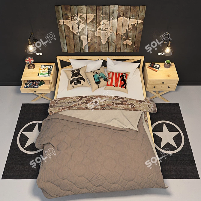 Loft Bedroom Set: Furniture & Decor 3D model image 2