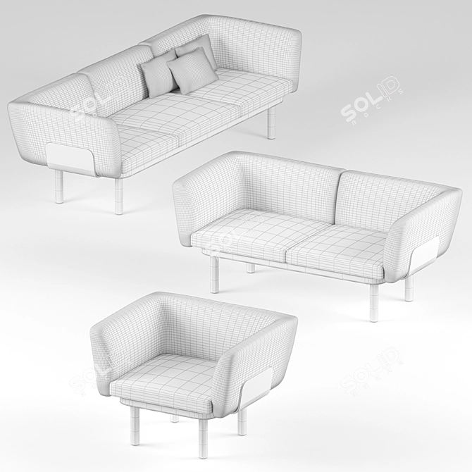 Modern French Egon Sofa 3D model image 3