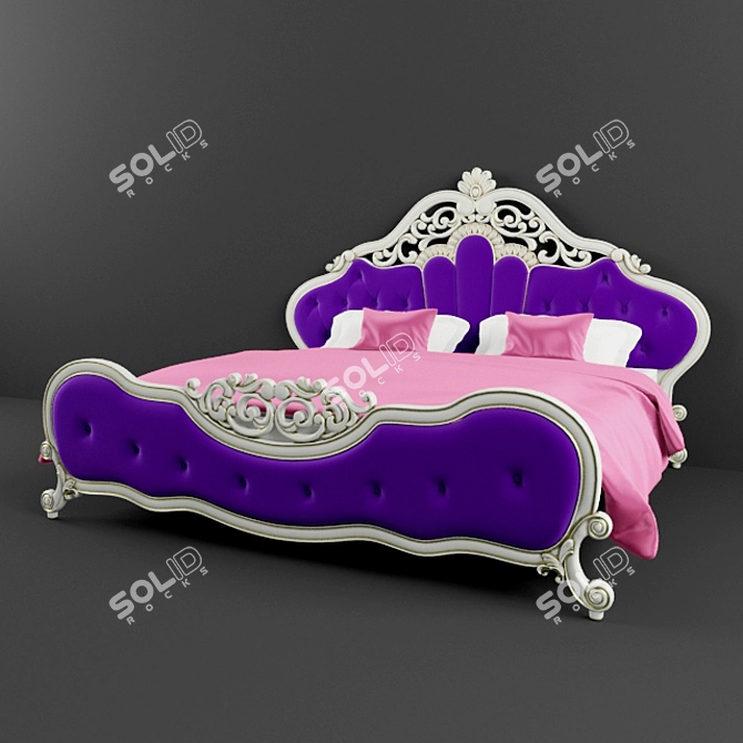 Elegant Baroque Double Bed 3D model image 1