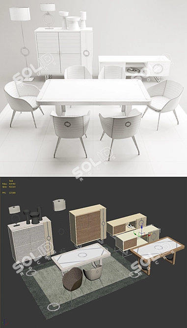 Unique Dining Rhombus Set 3D model image 3