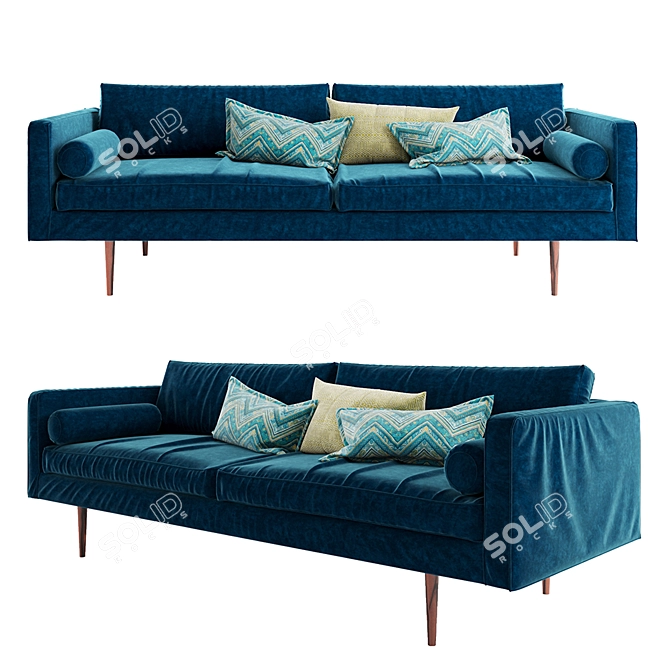 Nordic Blue Velvet Sofa 3D model image 1