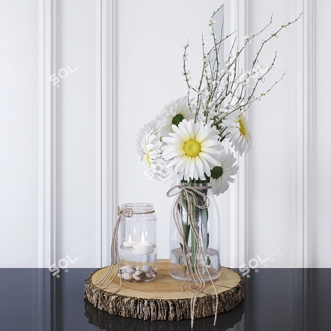 Rustic Charm: Chamomile Bouquet & Candle Set 3D model image 1