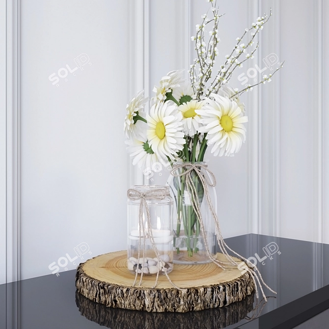 Rustic Charm: Chamomile Bouquet & Candle Set 3D model image 2