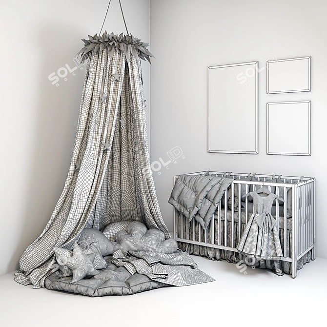 Nursery Set: Cot, Soft Zone, Canopy & Pictures 3D model image 3