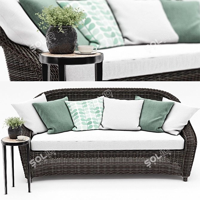 Torrey Wicker Roll-Arm Sofa: All-Weather Elegance 3D model image 1