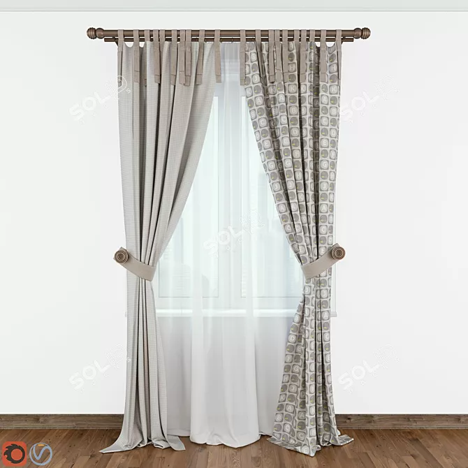 Sleek Curtain Design Set 3D model image 2
