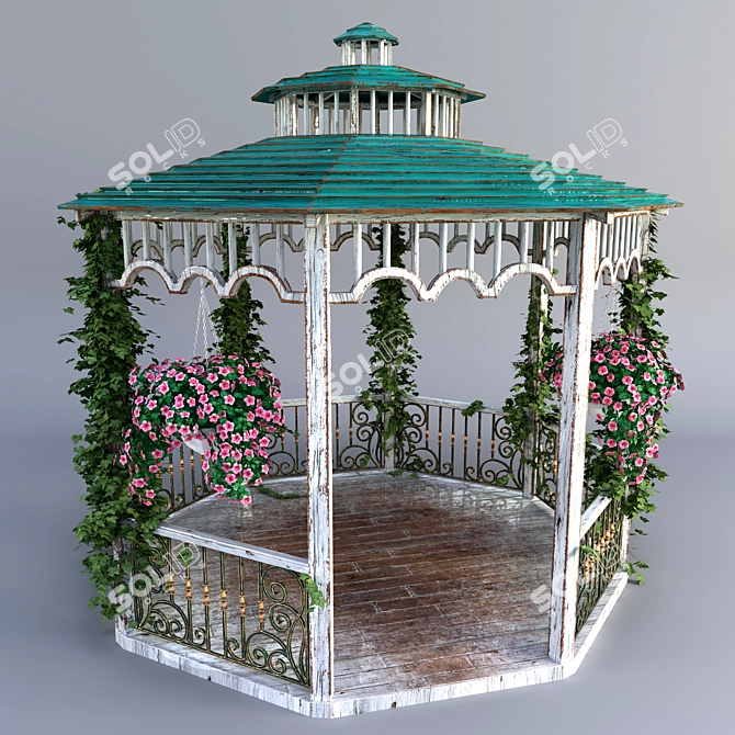 Rustic Wooden Gazebo 3D model image 1