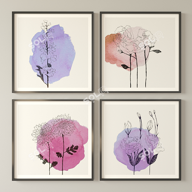 Botanical Bliss: Set of 3 Plant Paintings 3D model image 1