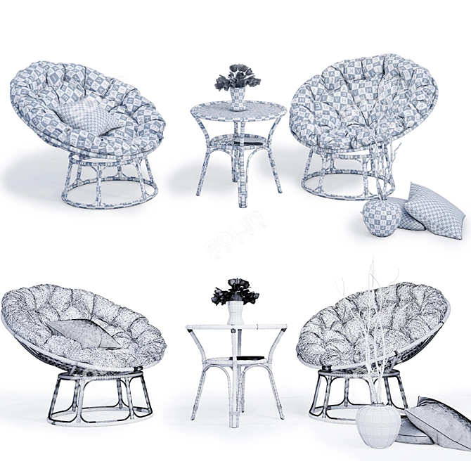 Eco Rattan Chair Set: Natural Beauty 3D model image 3