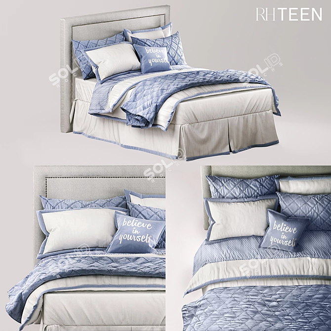 French Blue Edged Border Bedding 3D model image 1