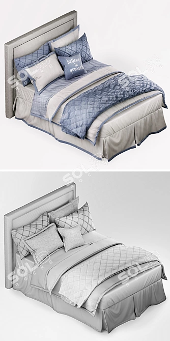 French Blue Edged Border Bedding 3D model image 3
