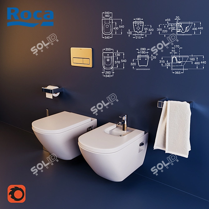 Roca The Gap Toilet & Bidet Set: Stylish and Functional 3D model image 1