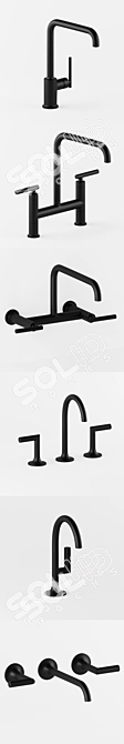 Sleek Black Faucet Collection 3D model image 2