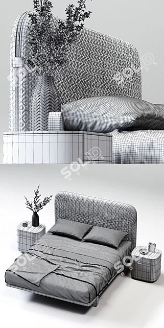 Caccaro Bed with SIDE Table | 175x223x125 cm 3D model image 3