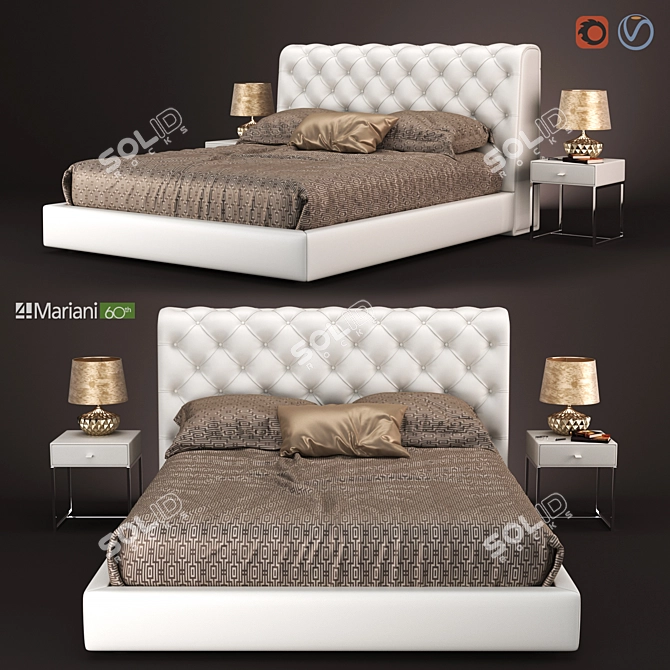 Elegant TUDOR Collection: Bed & Night Table 3D model image 1