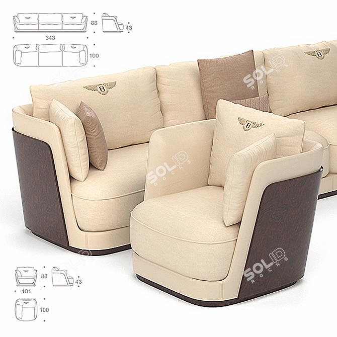 Richmond Luxury Sofa & Armchair 3D model image 2