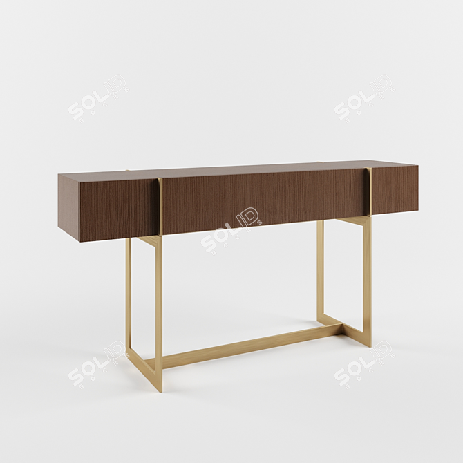Trocadero Walnut Console with Brass Accents 3D model image 2