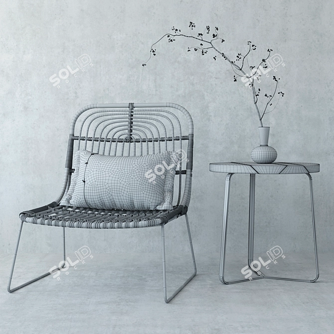 Elegant Rattan Chair & Stylish Outdoor Sidetable 3D model image 3