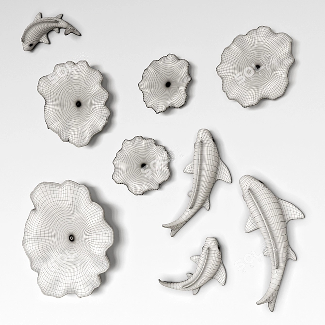 Ceramic Fish Lily Wall Decor 3D model image 3