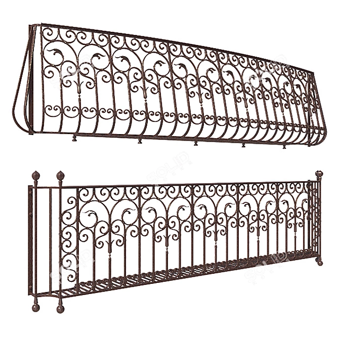 Elegant Forged Balcony Fences 3D model image 1