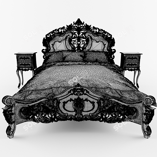 Regal Rococo Carved Bed in Antique Gold 3D model image 3