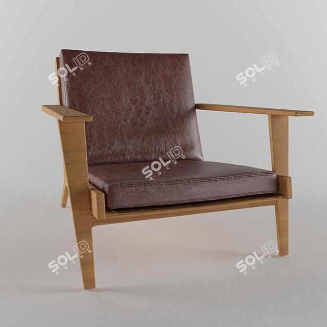 Cedar Armchair with Red Leather Pillows 3D model image 1