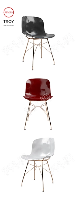 Sophisticated Troy Chair: Steel Frame, Plywood Seat 3D model image 2