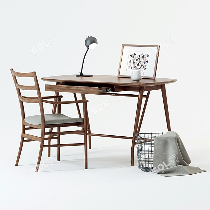 Scandi Work Set: Amica Desk, Lofia Chair & Ball Lamp 3D model image 1