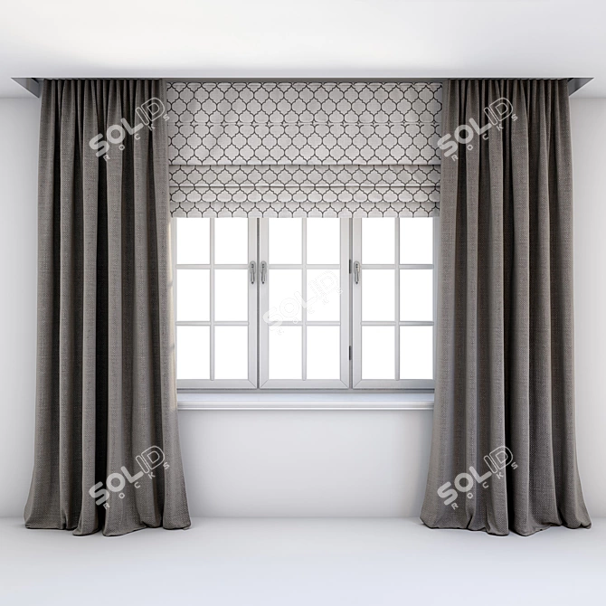 Elegant Quatrefoil Roman Curtains 3D model image 1